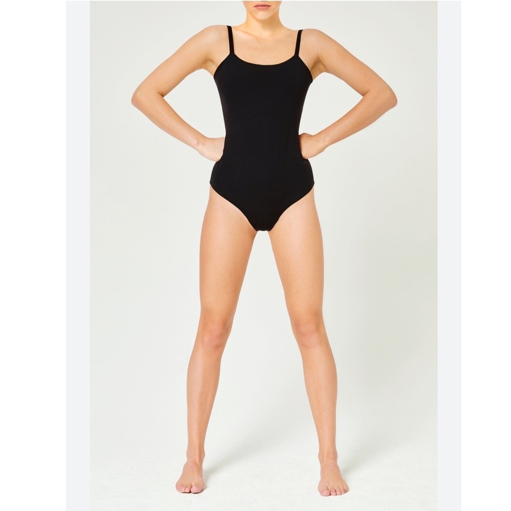 ITEM m6 Sleek Shape Thong Bodysuit Black Adjustable Straps Compression M L